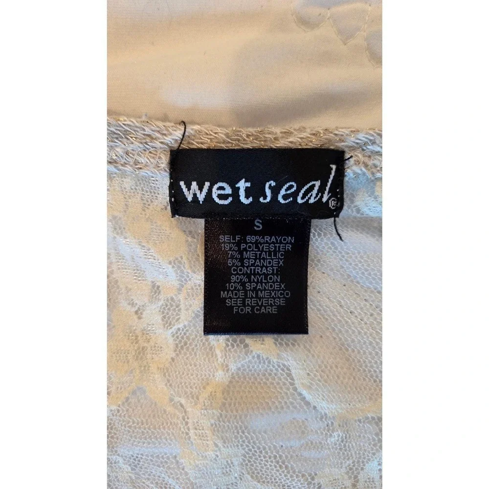 Wet Seal Long Sleeve‎ Knit Top Y2K Lace Back Sheer Metallic  Size Small Romantic